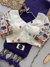 Purple Handloom Cotton Saree With Embrodery Work Redy Made Blouse